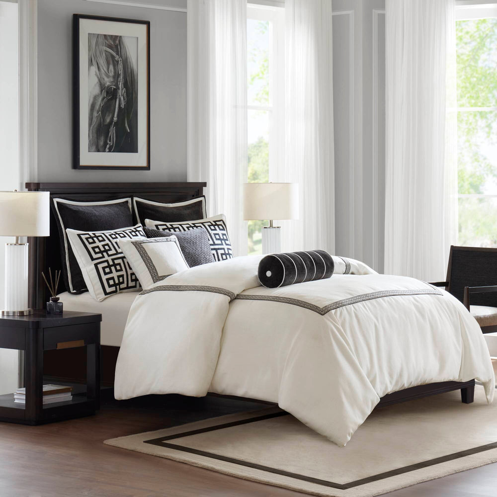 9 PCS King Embroidery Oversized Duvet Style Comforter Set Black/White Media 17