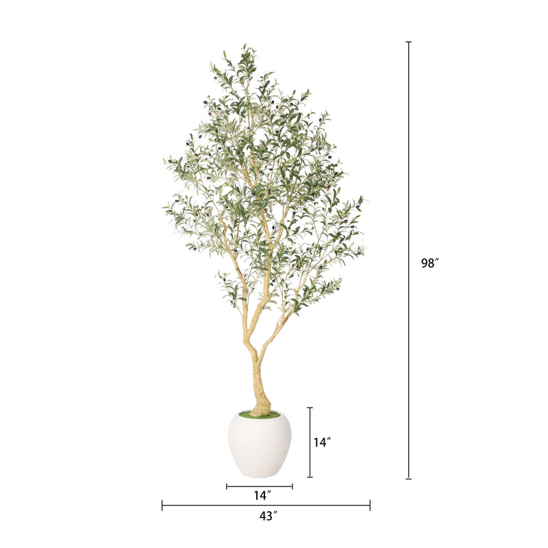 8.2FT Artificial Olive Tree With Big Decorative White Pot, Tall Indoor & Covered Outdoor Decorative Tree, 1pc/set