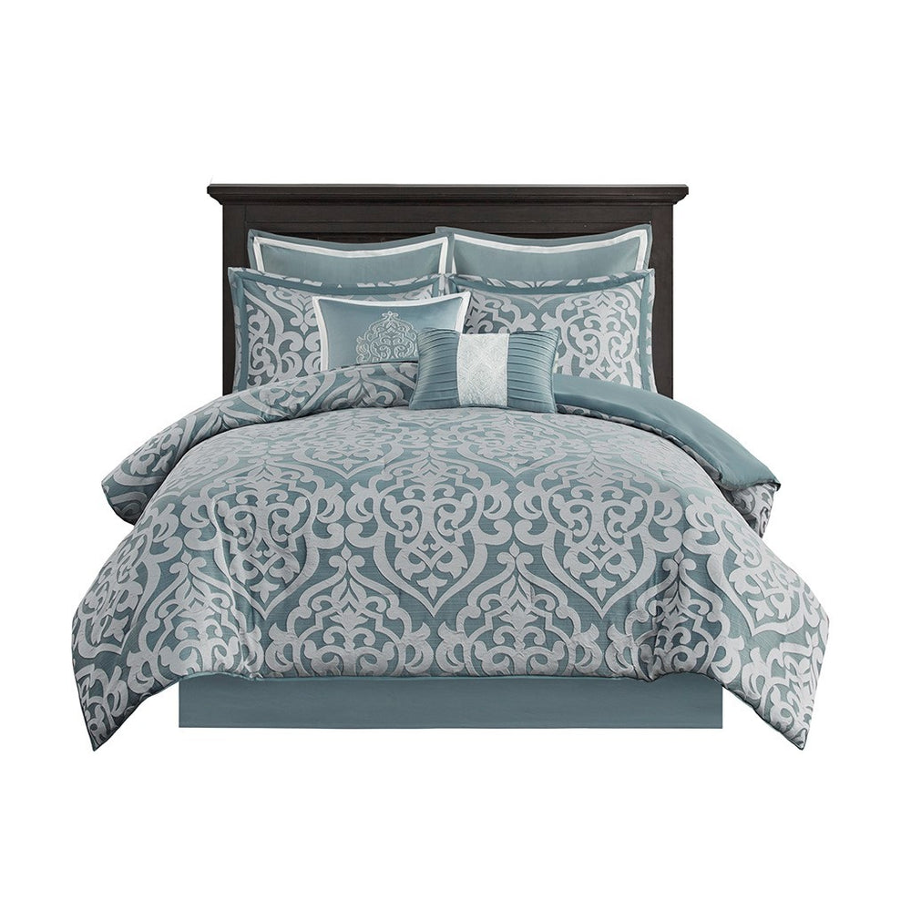 8 Piece Jacquard Comforter Set Aqua/Silver Queen Media 7