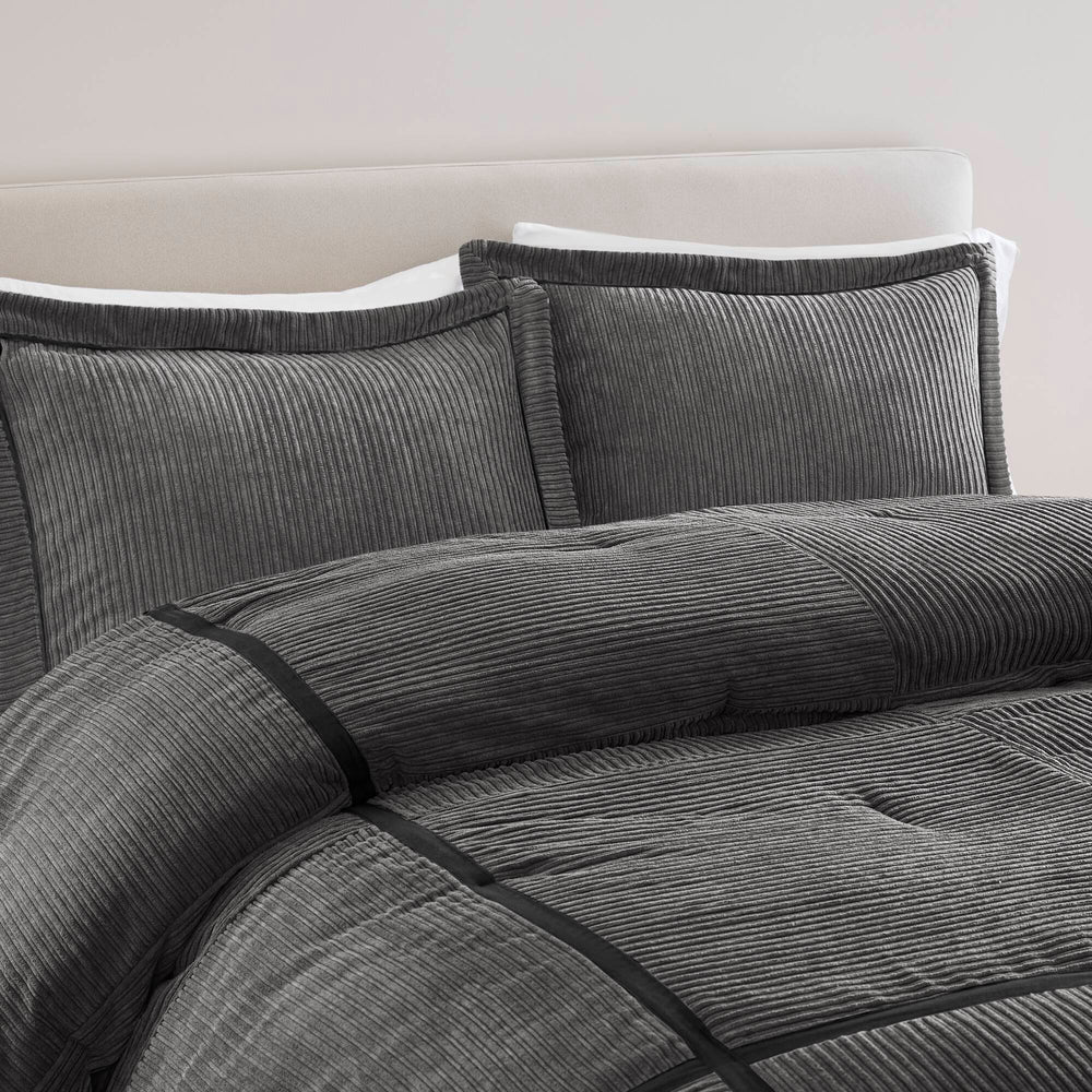 7 Piece Micro Corduroy Comforter Set Grey Queen Media 7