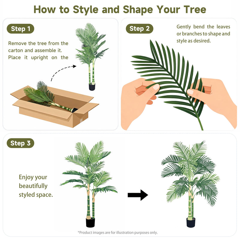 5FT Golden Cane Artificial Palm Tree with Black Plastic Pot, Tropical Fake Plant for Indoor Outdoor Decoration, Faux Palm, 1pc/set