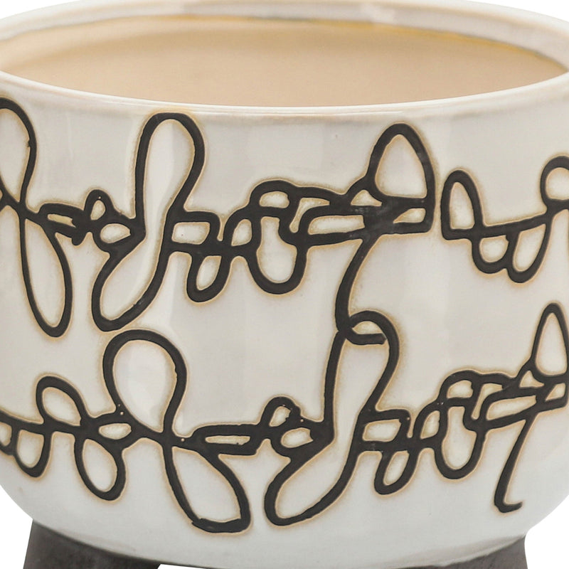 S/2 CERAMIC 6/8' SCRIBBLE FOOTED PLANTER, BEIGE