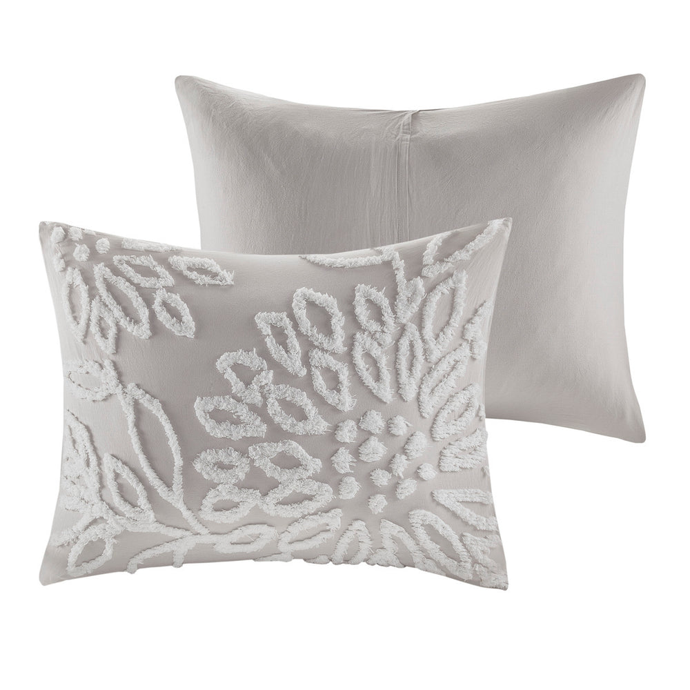 3 Piece Tufted Cotton Chenille Floral Comforter Set Warm Grey/White King/Cal King Media 8