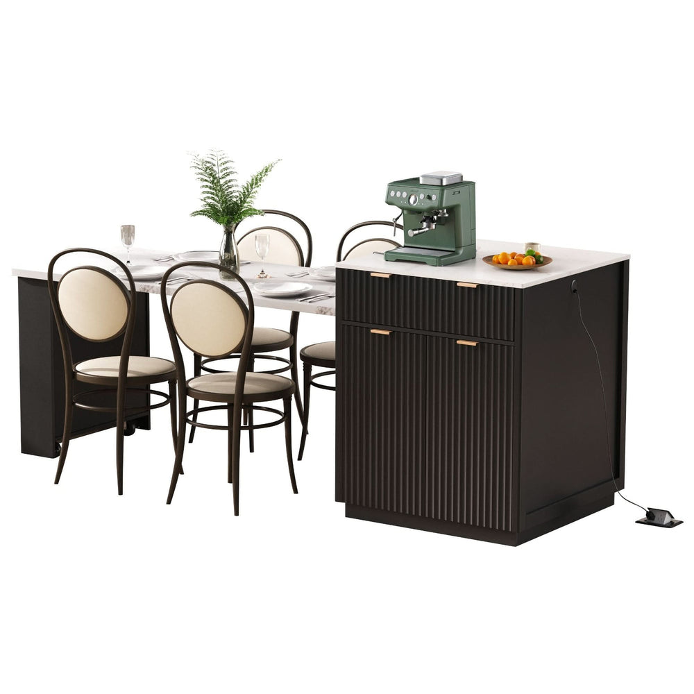 Kitchen Island Modern With Extendable Dining Table & Power Outlet For 4-6 People Black Media 31