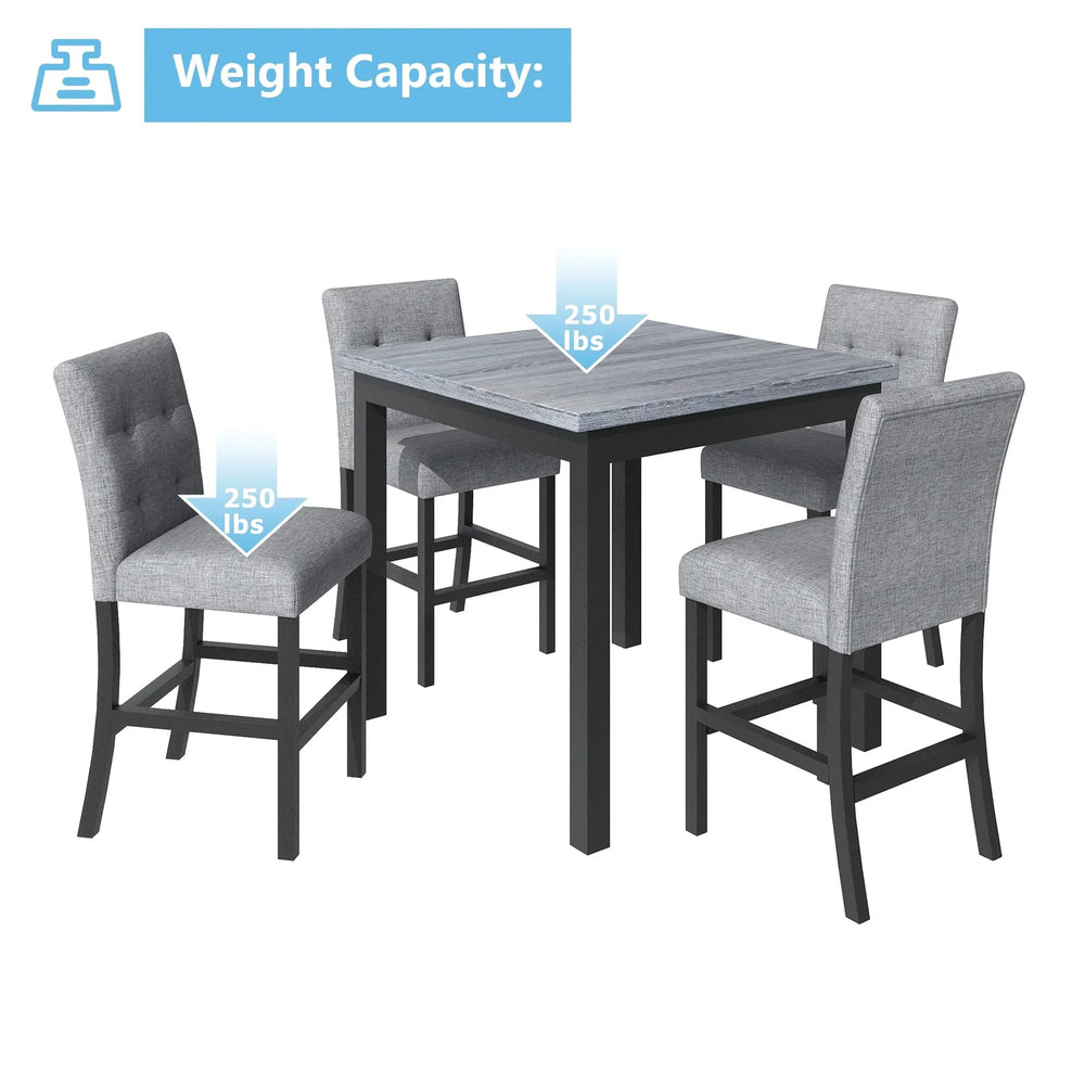 Counter Height Dining Set Solid Wood Square Table & Upholstered High Back Chairs Media 4