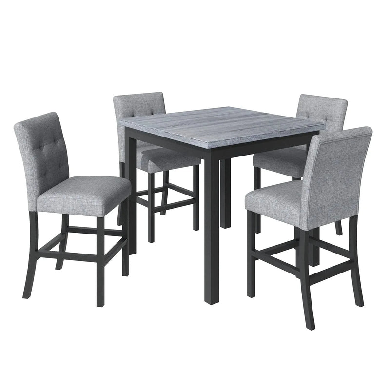 Counter Height Dining Set Solid Wood Square Table & Upholstered High Back Chairs