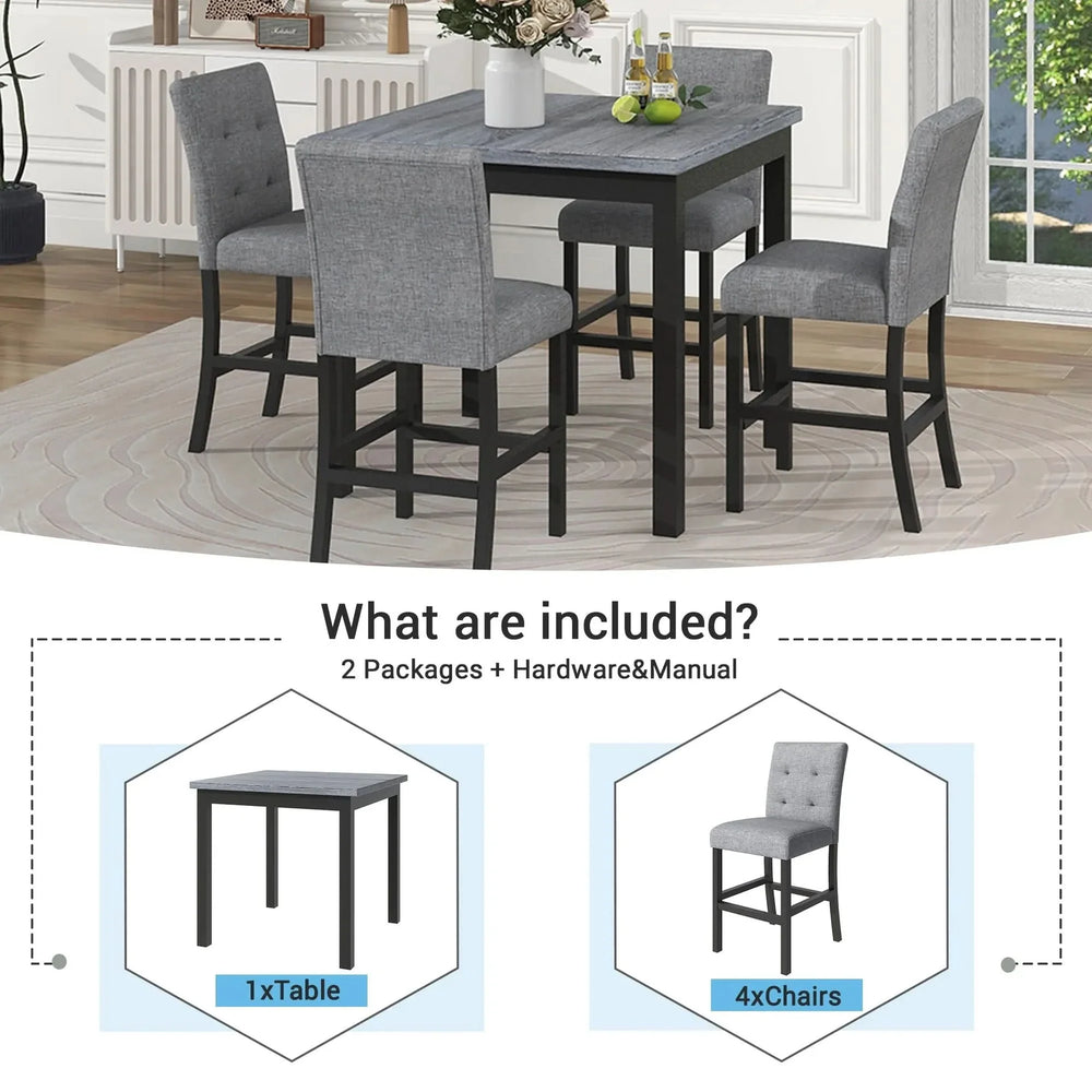 Counter Height Dining Set Solid Wood Square Table & Upholstered High Back Chairs Media 5