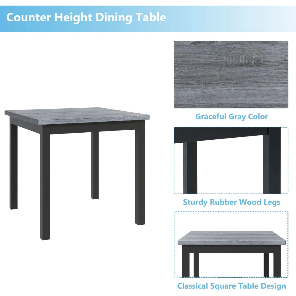 Counter Height Dining Set Solid Wood Square Table & Upholstered High Back Chairs Media 2