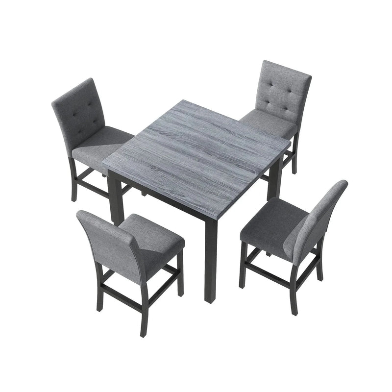 Counter Height Dining Set Solid Wood Square Table & Upholstered High Back Chairs