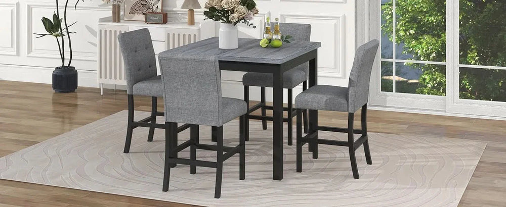 Counter Height Dining Set Solid Wood Square Table & Upholstered High Back Chairs Media 20