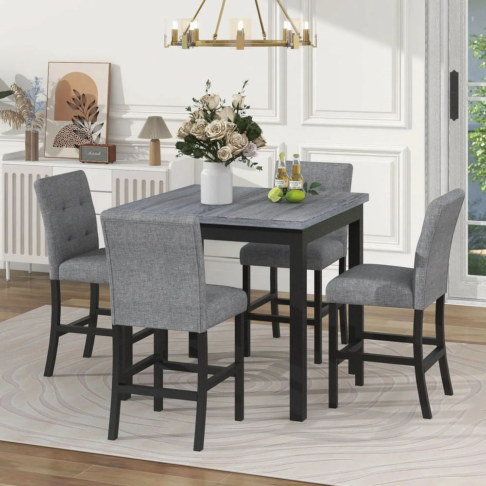 Counter Height Dining Set Solid Wood Square Table & Upholstered High Back Chairs Media 1