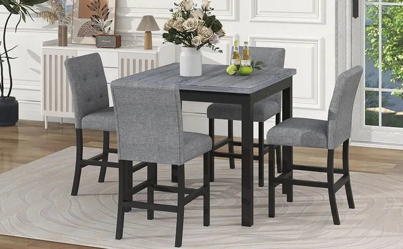 Counter Height Dining Set Solid Wood Square Table & Upholstered High Back Chairs