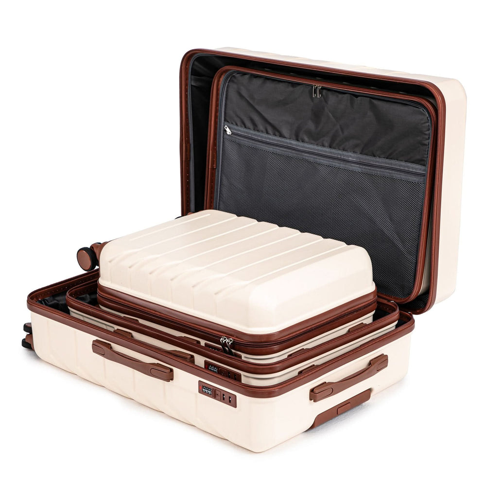 Abs Luggage Set 20 24 28 Inches 3 Piece Beige Durable Spinner Wheels & Combination Lock Media 20