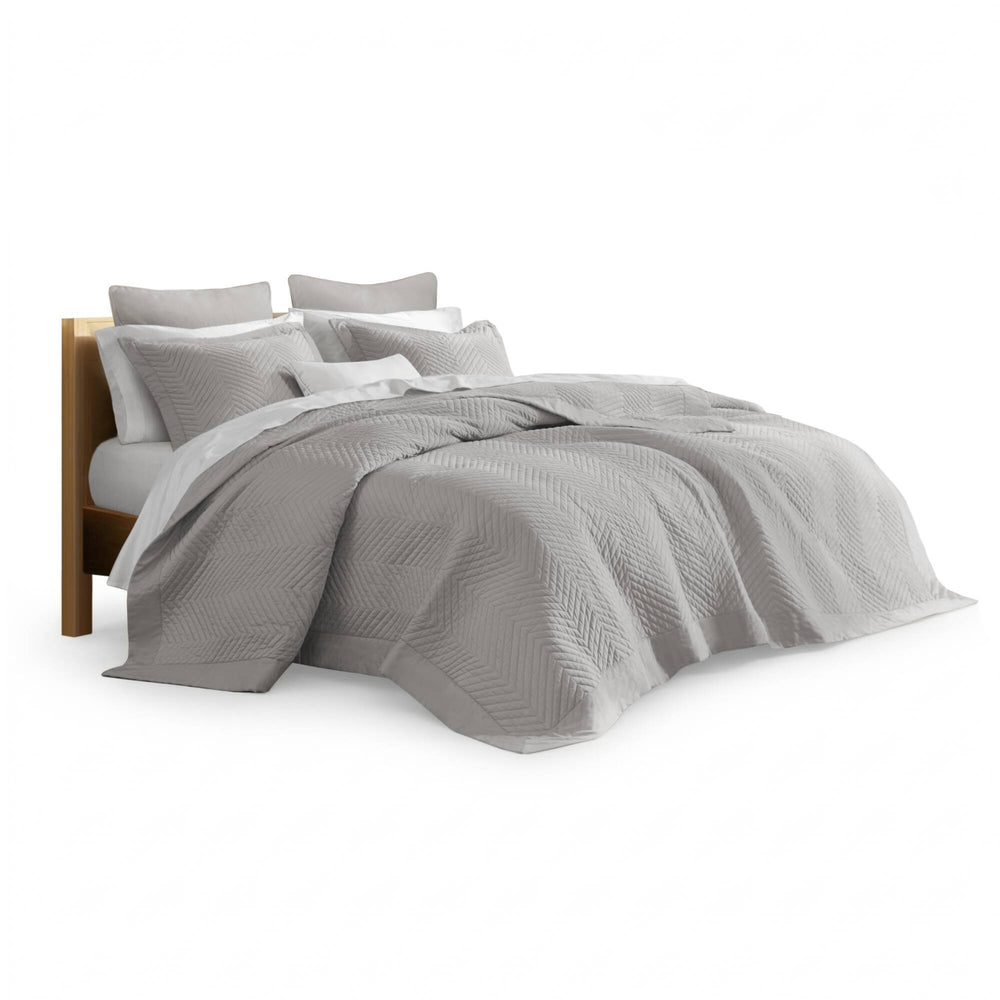 Full/Queen 3 Piece Cotton Quilt Set Light Gray Media 10