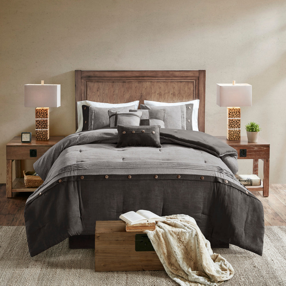 7 Piece Faux Suede Comforter Set Grey Cal King Media 6