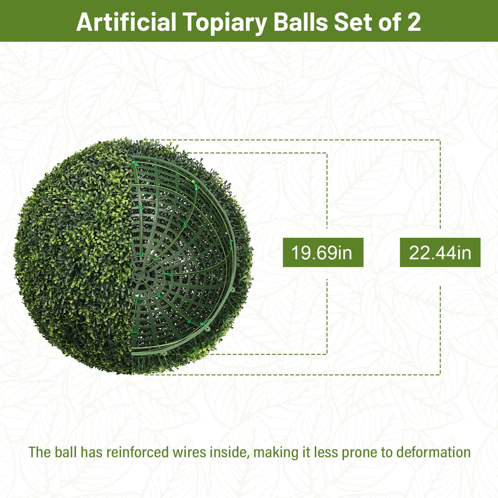 22.4IN Topiary Balls Artificial Outdoor Faux Boxwood Plants Large Green Decorative Spheres for Garden Front Porch Patio Planter Decoration, 2pcs/set Media 3