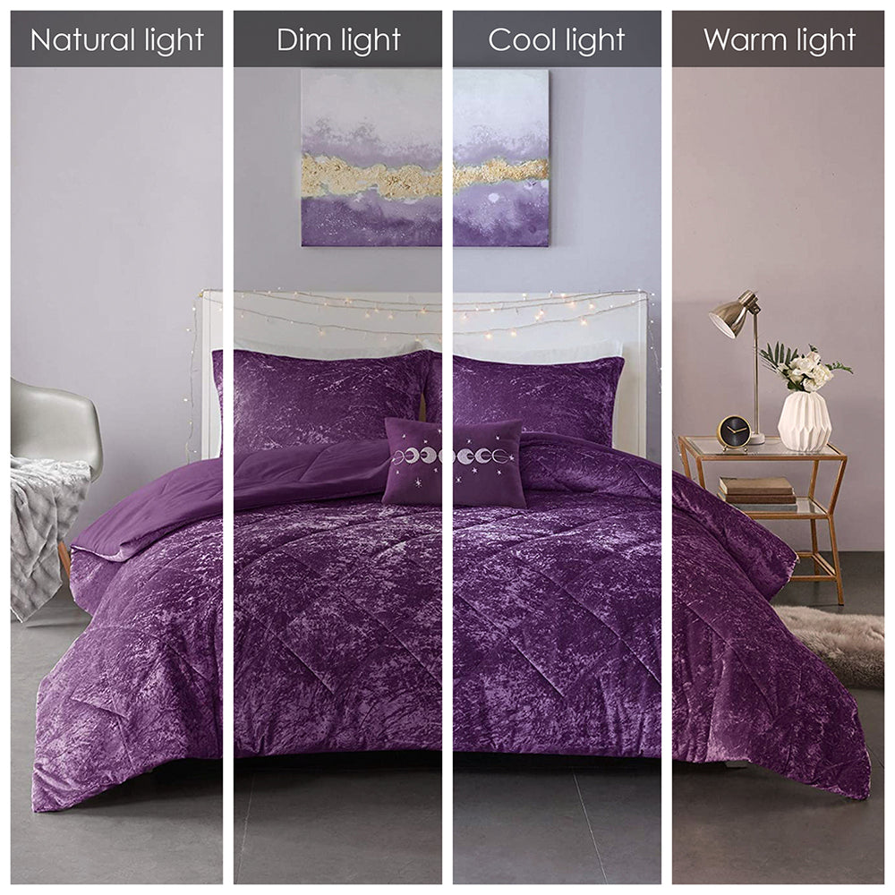 Full/Queen Velvet Comforter Set with Throw Pillow Media 13