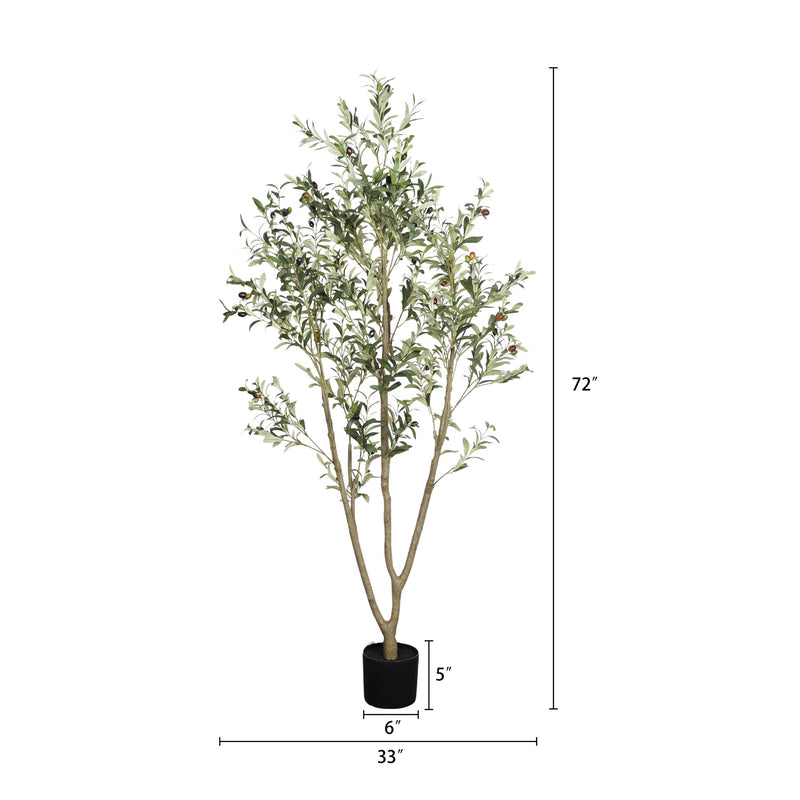 6' Artificial  Olive Tree in Plastic Black Pot, 1pc/set