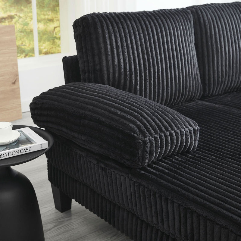 U Shaped Sofa Wood Frame Oversized Four-Seater Living Room Black Upholstery