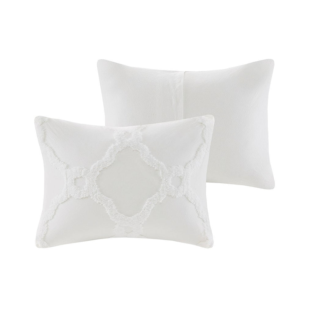 3 Piece Tufted Cotton Chenille Geometric Comforter Set Off-White Full/Queen Media 7