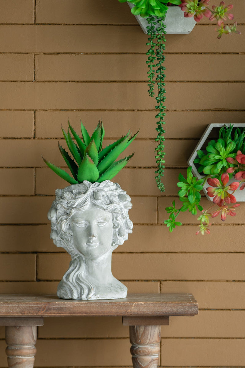 Cement Bust Wall Planter - Indoor Outdoor Home Garden Decor, 8' x 9' x 11.5'
