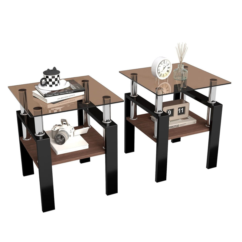 Tempered Glass Tables Square Black Living Room Contemporary Set Of Two