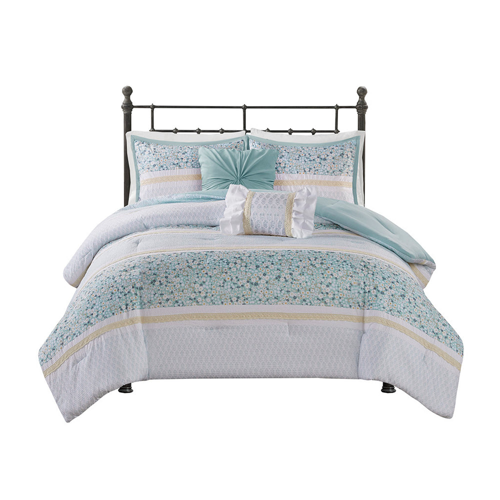 King/Cal King 5 Piece Seersucker Comforter Set with Throw Pillows Media 8