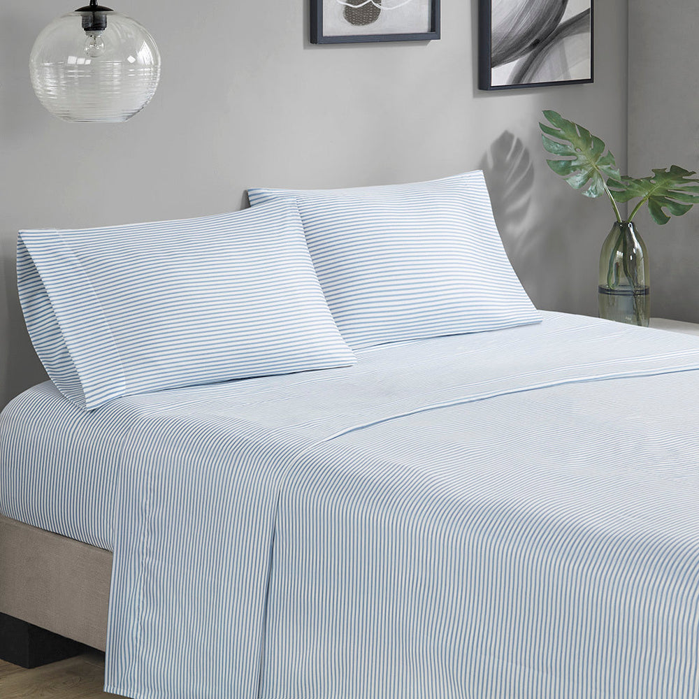 Stripe Comforter Set with Bed Sheets Blue/Grey Cal King Media 12