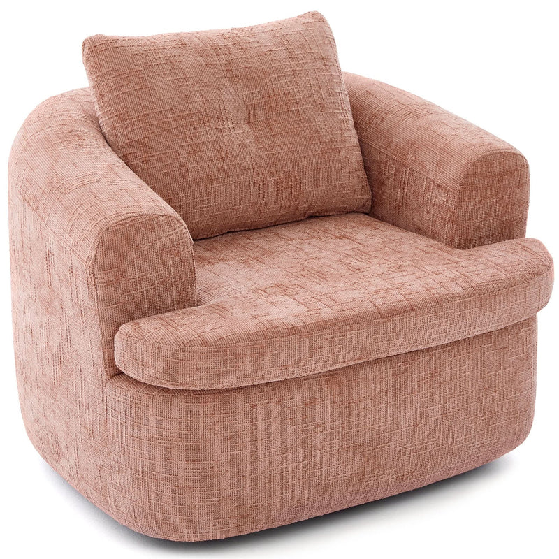 360 Degree Swivel Chair Chenille Pink Dual Layer Cushion Living Room Decor Accent Seating Home