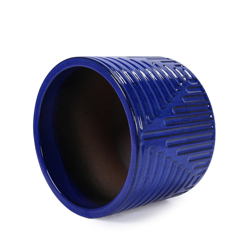 16' Dia Round Planters for Indoor Plants, Large Outdoor Planters with Drainage Holes, Ceramic Plant Pots Indoor & Outdoor for Home Garden Patio - Dark Blue Media 16