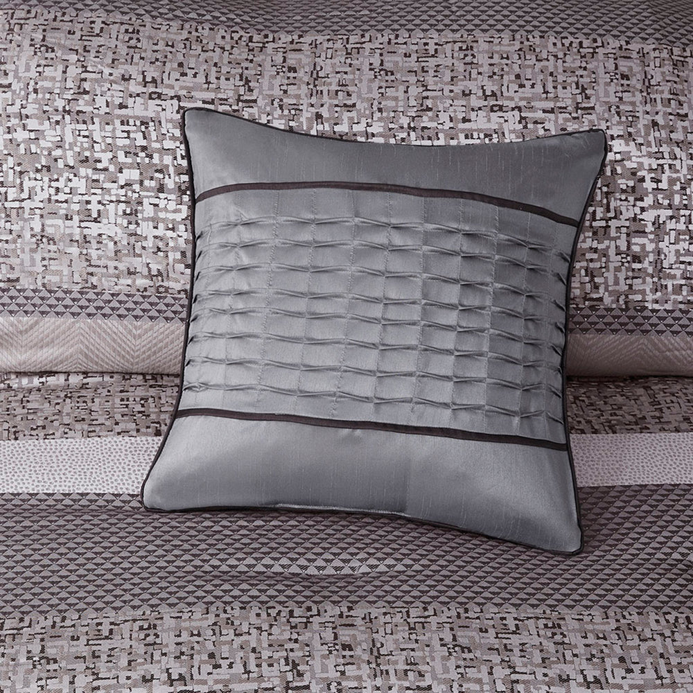 7 Piece Jacquard Comforter Set Grey/Taupe Cal King Media 4