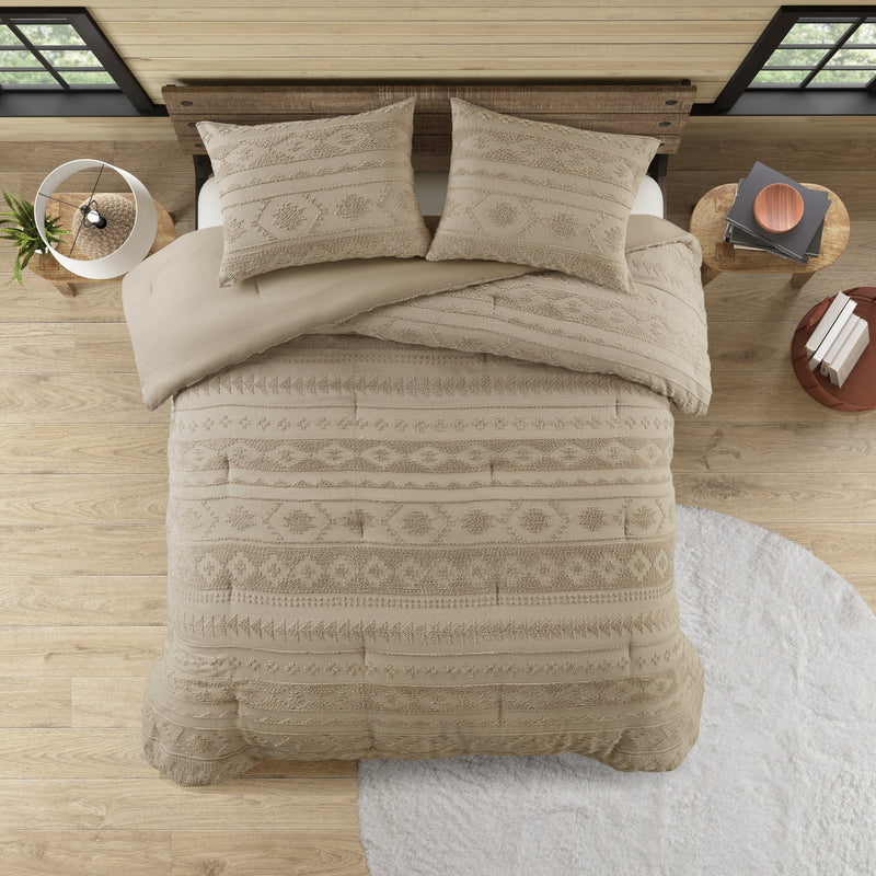 3 PCS Full/Queen Chenille Oversized Comforter Set Tan
