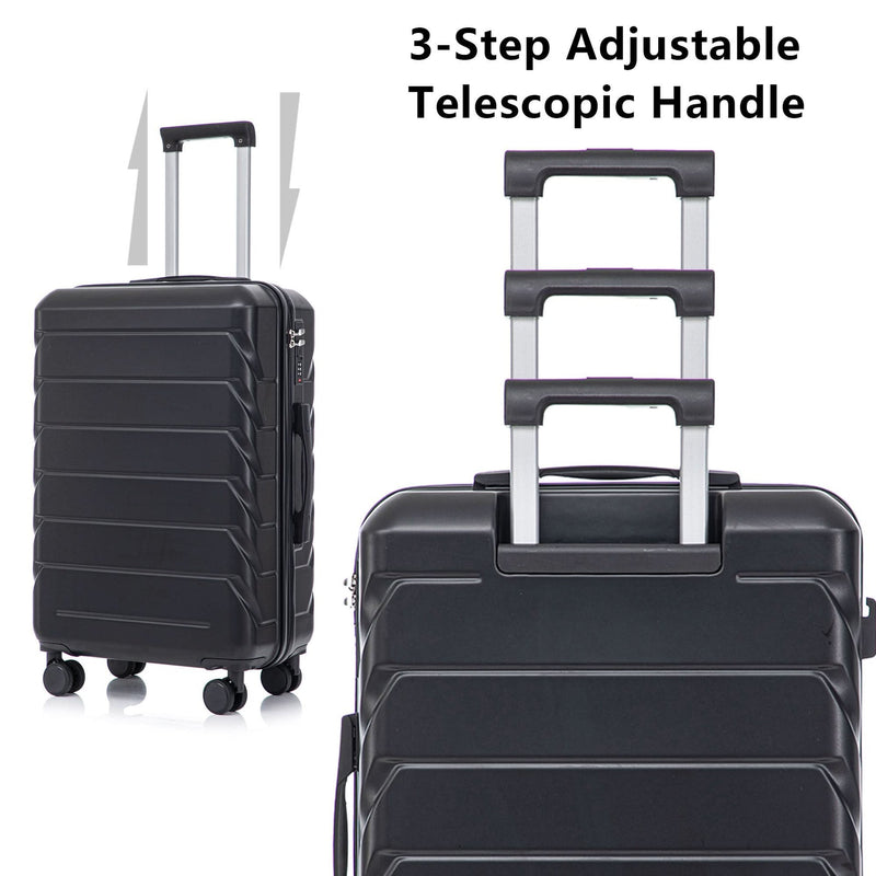 ABS Luggage Set 20 24 28 Inch Spinner Wheels Black Durable 3-Piece & Combination Lock