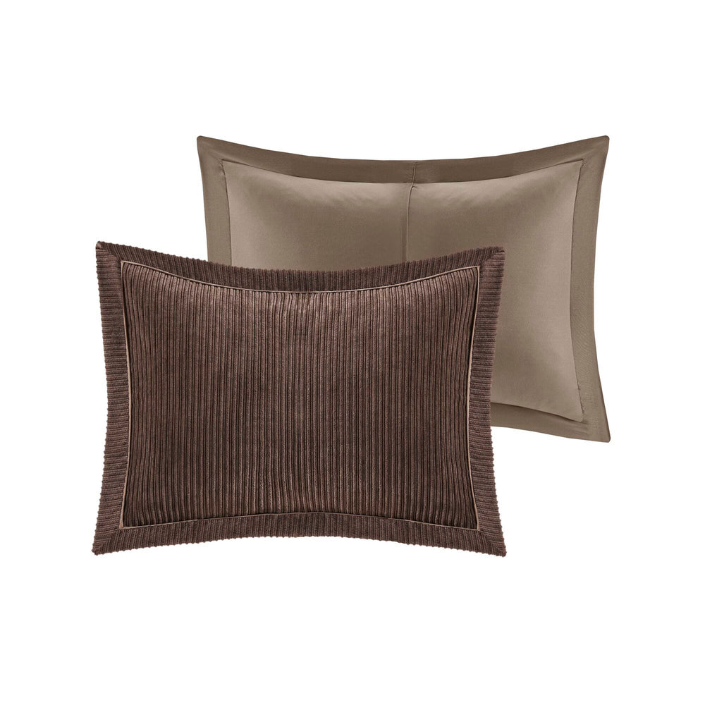 7 Piece Micro Corduroy Comforter Set Brown Queen Media 9