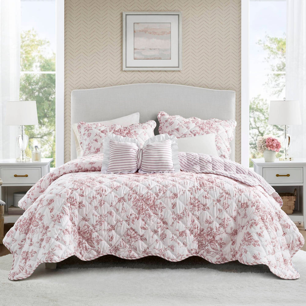 4 Pieces King  Quilt Set with Decorative Pillow,Pink Media 26