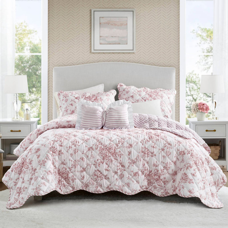 4 Pieces King  Quilt Set with Decorative Pillow,Pink