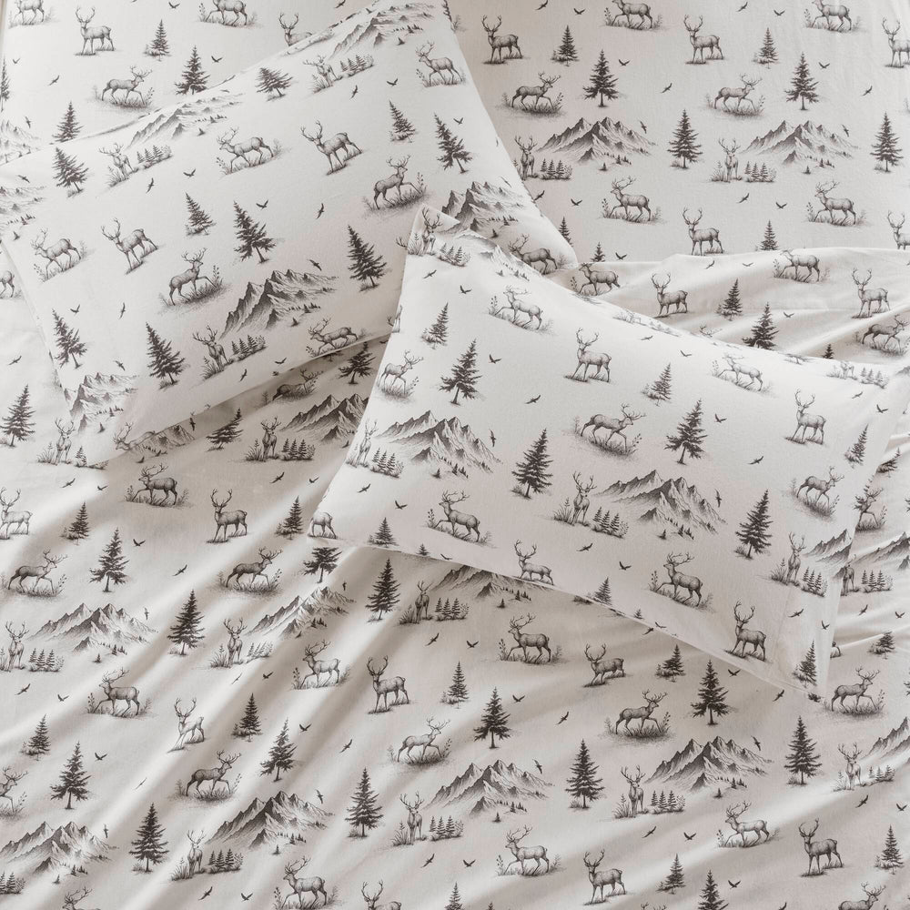 4 PCS King Sheet Set Gray Deer Toile Media 13
