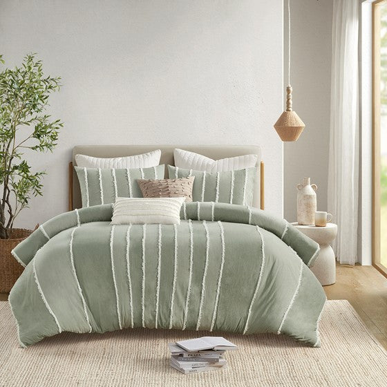Full/Queen 3 Piece Striped Cotton Duvet Cover Set Media 9