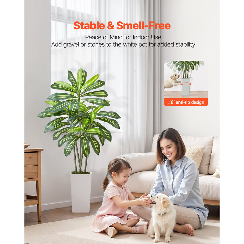 Artificial Dracaena Tree 5 ft, Fake Palm Tropical Plants with White Tall Planter, Faux Floor Silk Plant in Pot, Large Trees for Home Office Living Room Decor House Warming, Indoor Outdoor