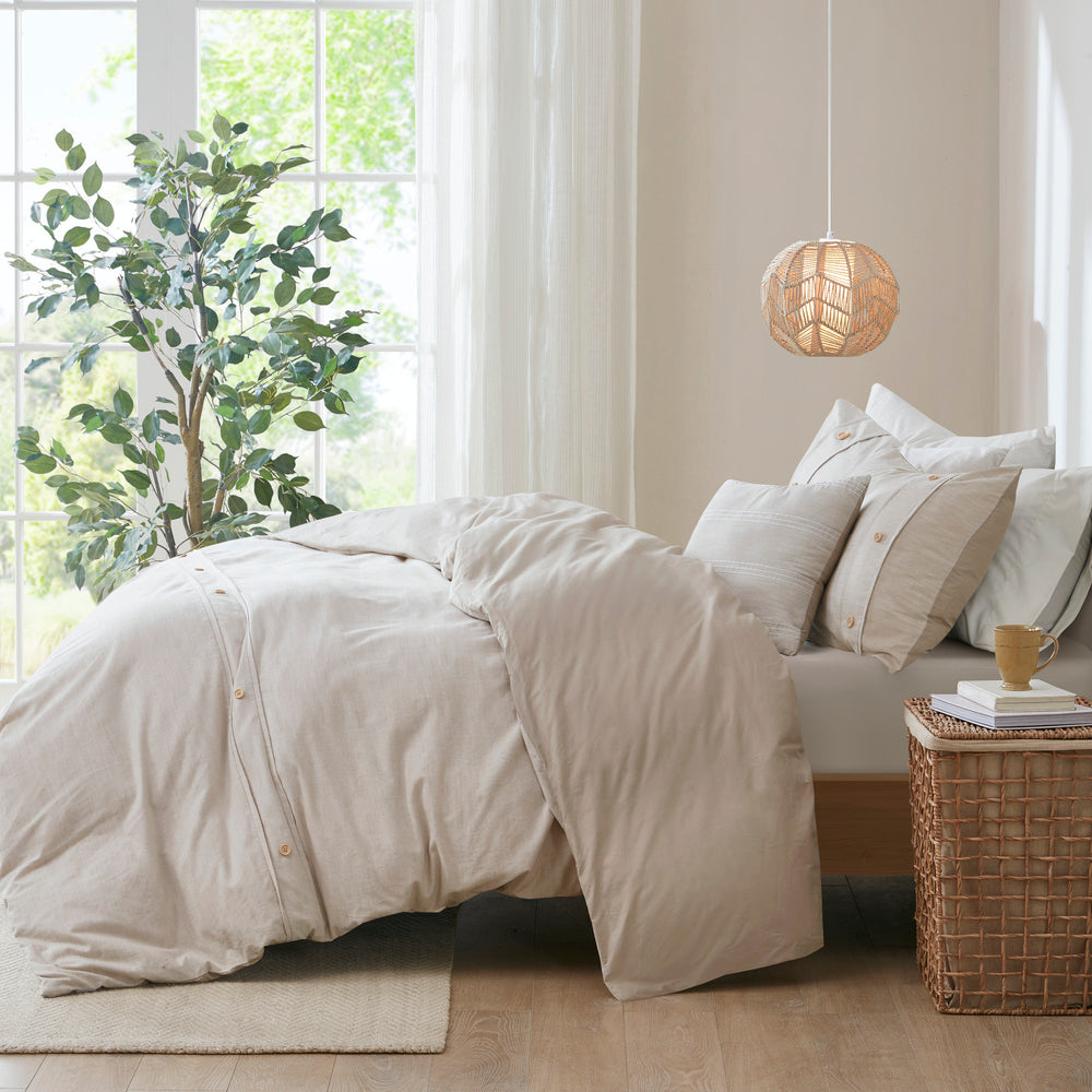 5 Piece Organic Cotton Oversized Comforter Cover Set w/removable insert Natural Full/Queen Media 14