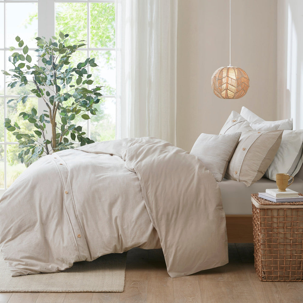 5 Piece Organic Cotton Oversized Comforter Cover Set w/removable insert Natural Full/Queen Media 14