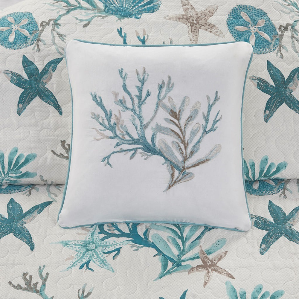 6 Piece Cotton Sateen Quilt Set with Throw Pillows Aqua Full/Queen Media 3