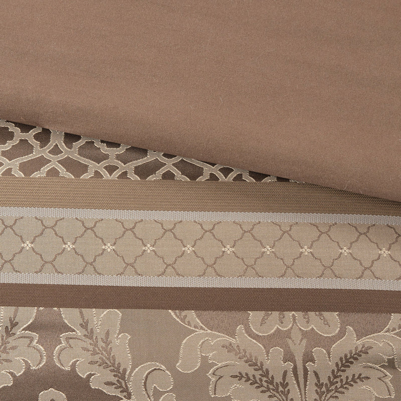 7 Piece Jacquard Comforter Set Brown/Gold Queen