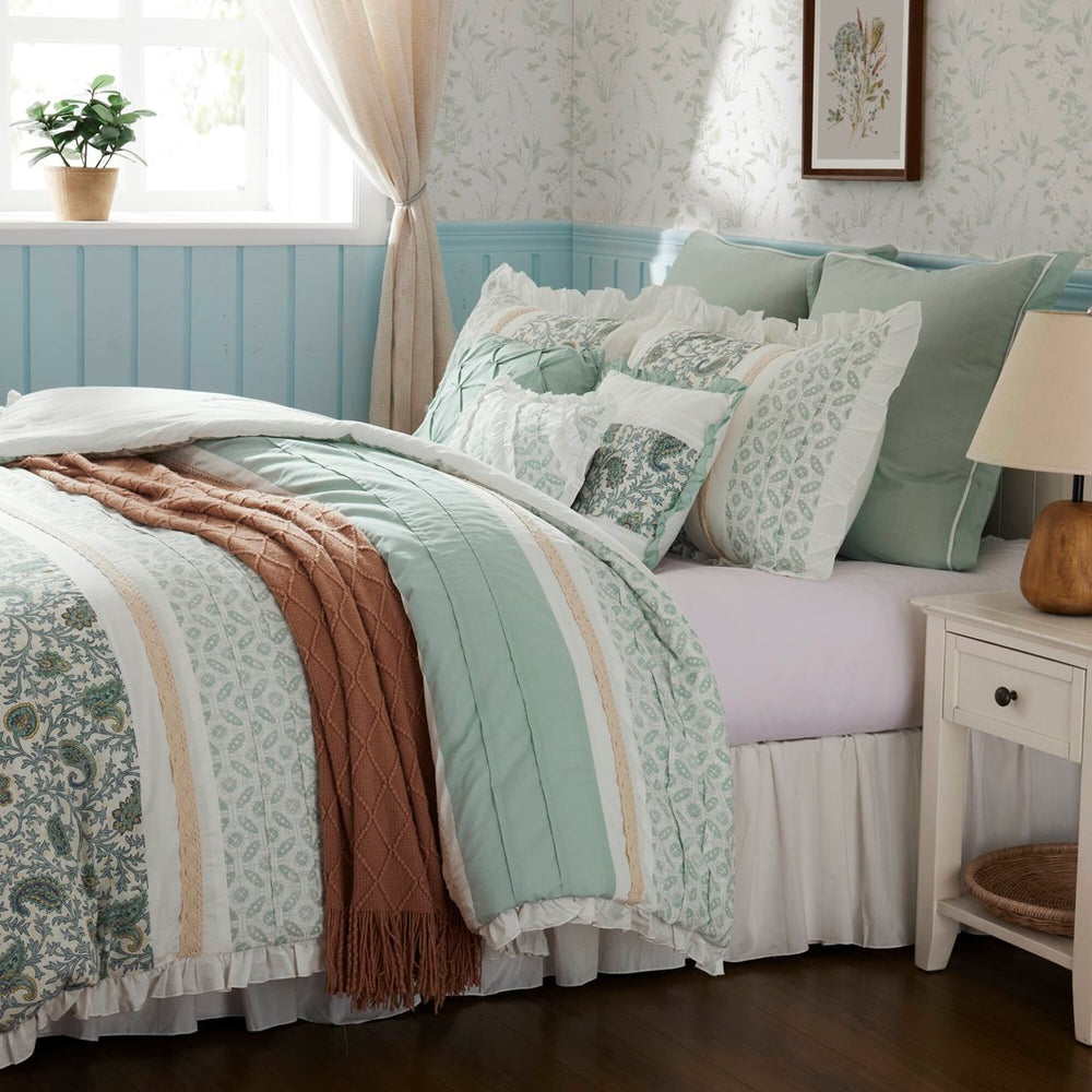 9 Piece Cotton Percale Comforter Set Aqua King Media 4
