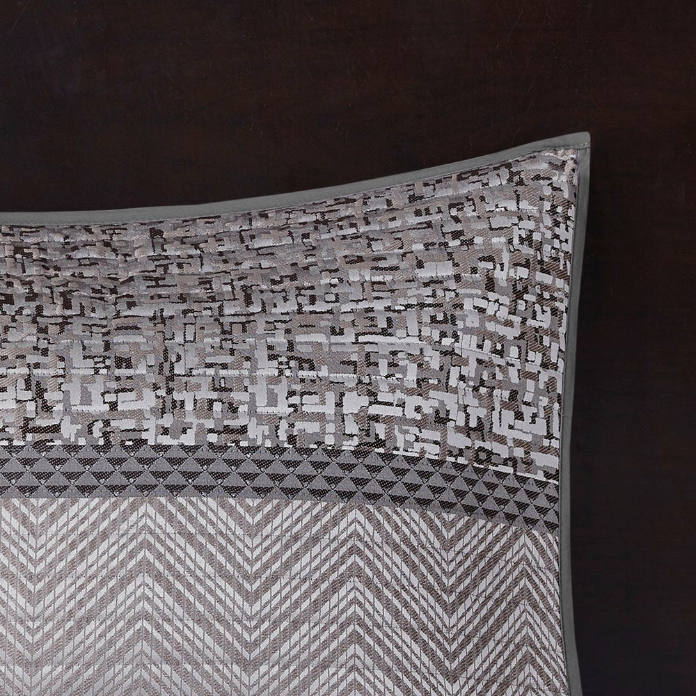 6 Piece Reversible Jacquard Quilt Set with Throw Pillows Grey/Taupe King/Cal King Media 18