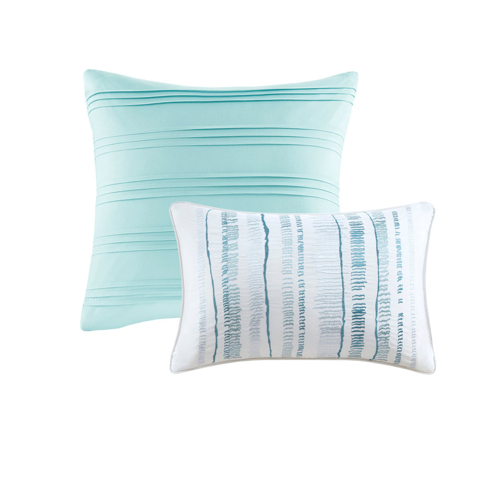 8 Piece Printed Seersucker Comforter and Quilt Set Collection Aqua Full/Queen Media 21