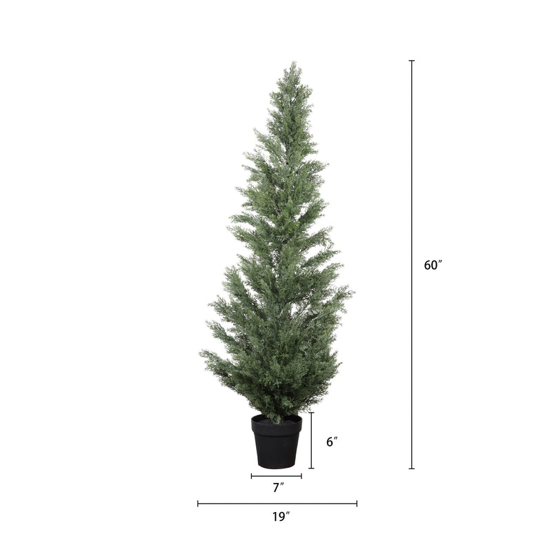 Realistic Artificial Cypress Tree in Black Plastic Pot, UV Resistant Green Fabric Leaves, 60-Inch Indoor Outdoor Topiary Plant for Garden or Entryway Decoration