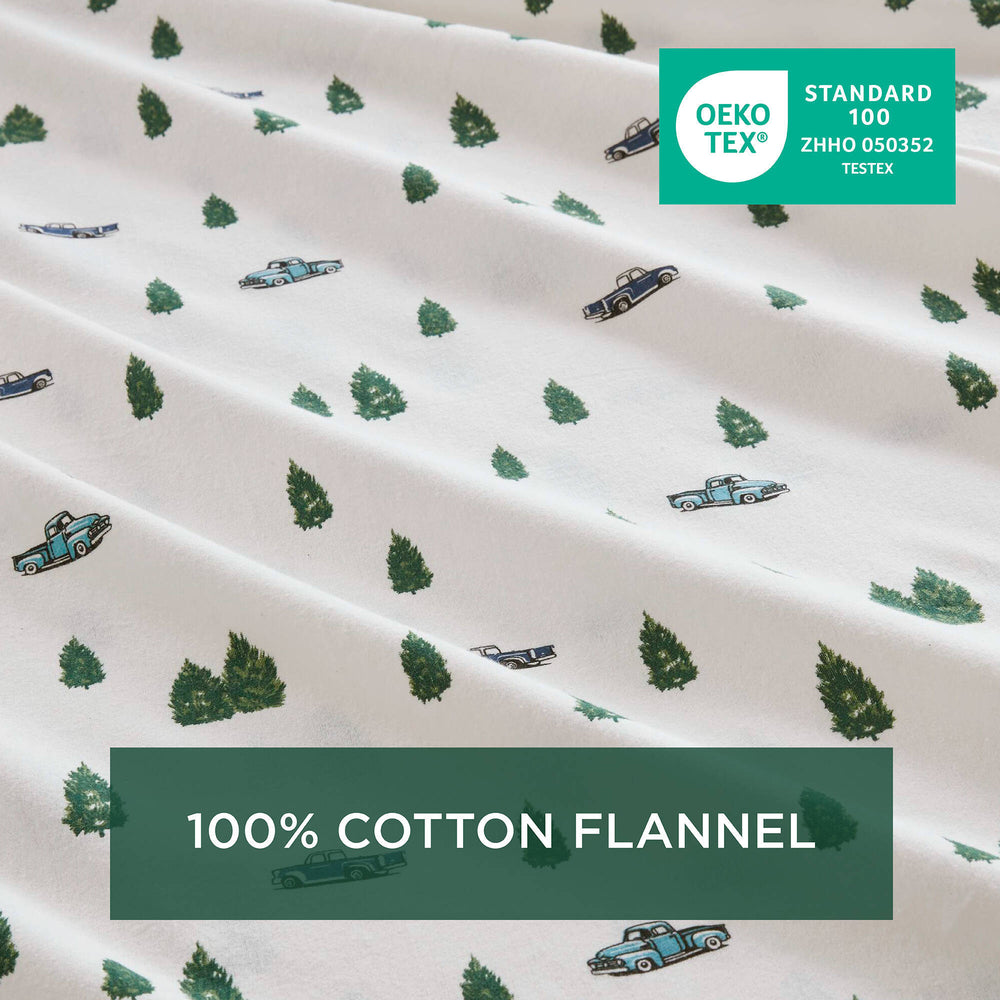 3 PCS Twin Sheet Set Green Trees & Trucks Media 6
