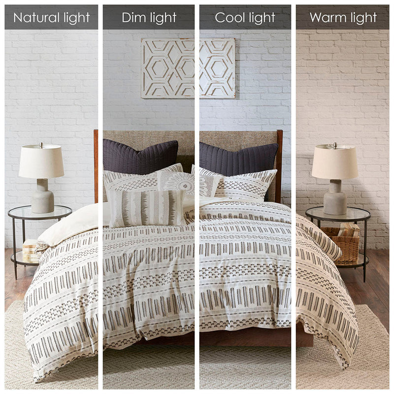 Cotton Jacquard Comforter Mini Set Ivory/Charcoal King/Cal King