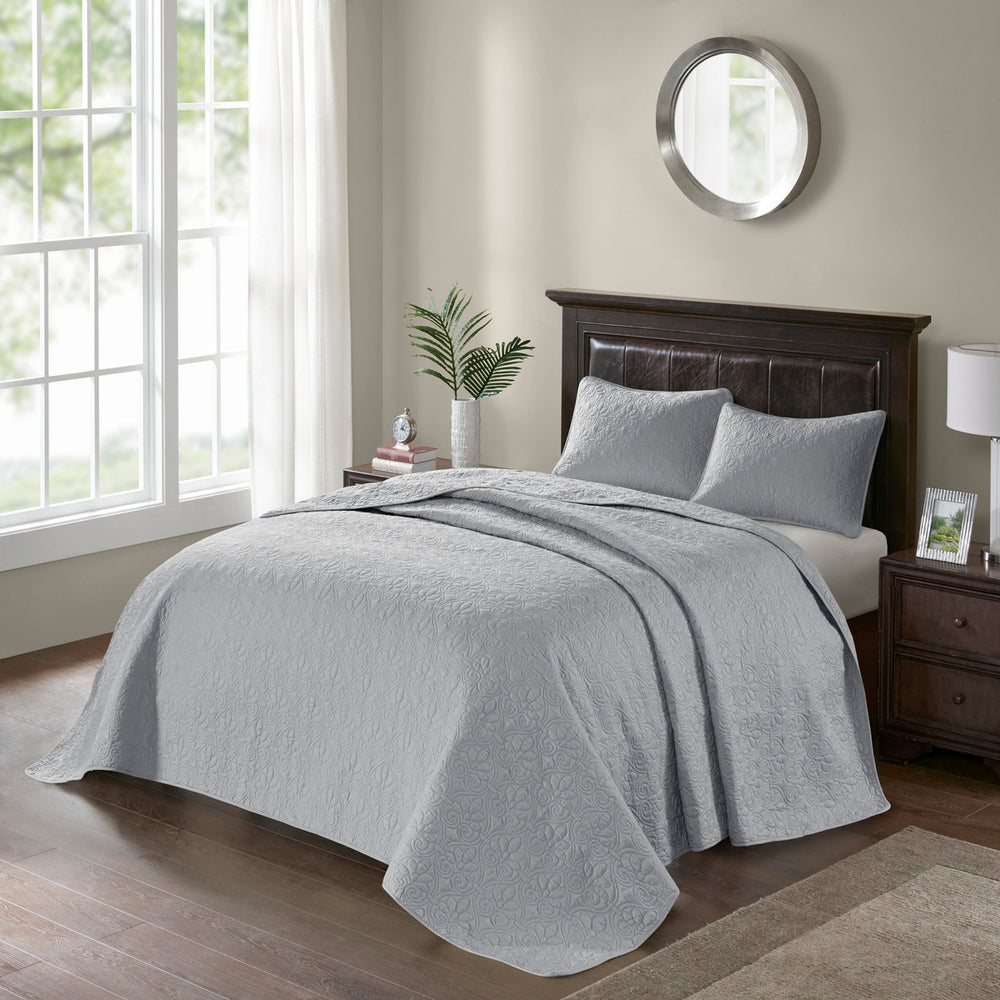 Reversible Bedspread Set Grey Queen Media 8